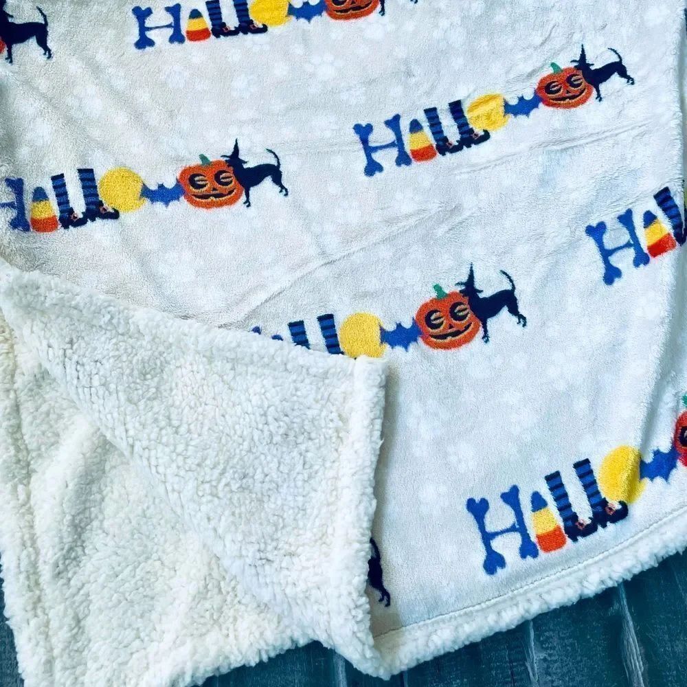 Halloween Dog Paw Print Sherpa Plush Throw Blanket